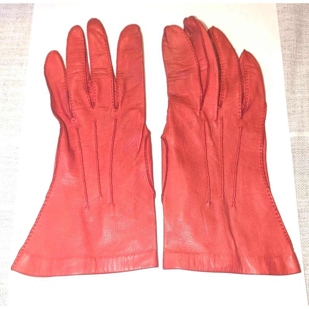 Womens Vintage Pullman Super Soft Leather Driving Gloves Red Size 7